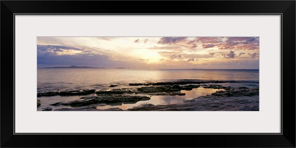 Fiji, Sunrise Over Ocean And Rocky Coastline