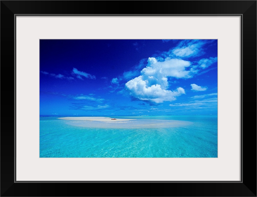 French Polynesia, Bora Bora, View Of Turquoise Lagoon Sand Bar In Center Of Water