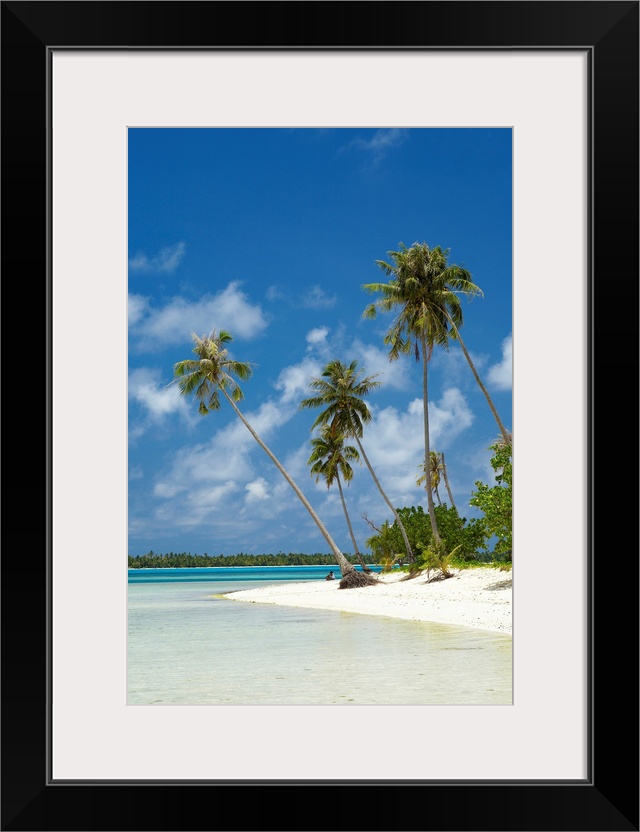 French Polynesia, Tahiti, Maupiti, Lagoon Beach With Palm Trees And Blue Sky