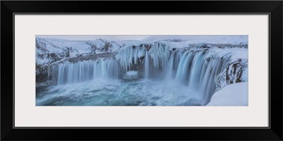 Godafoss With Large Pieces Of Ice Forming In The Cold Weather, Iceland