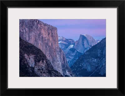 Half Dome and winter clouds at dusk in Yosemite National Park, California