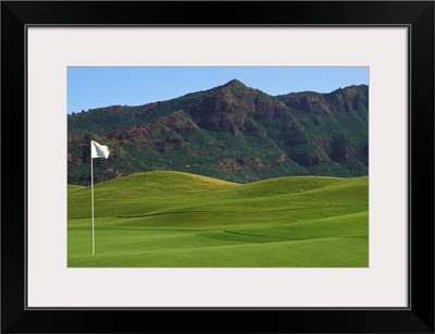 Hawaii, Kauai, Kauai Marriott Golf Course Rolling Hills With Mountains