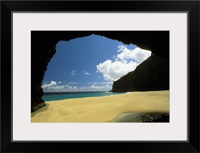 Hawaii, Kauai, Napali Coast, Honopu Beach, Secluded Beach Seen Through Rock Arch