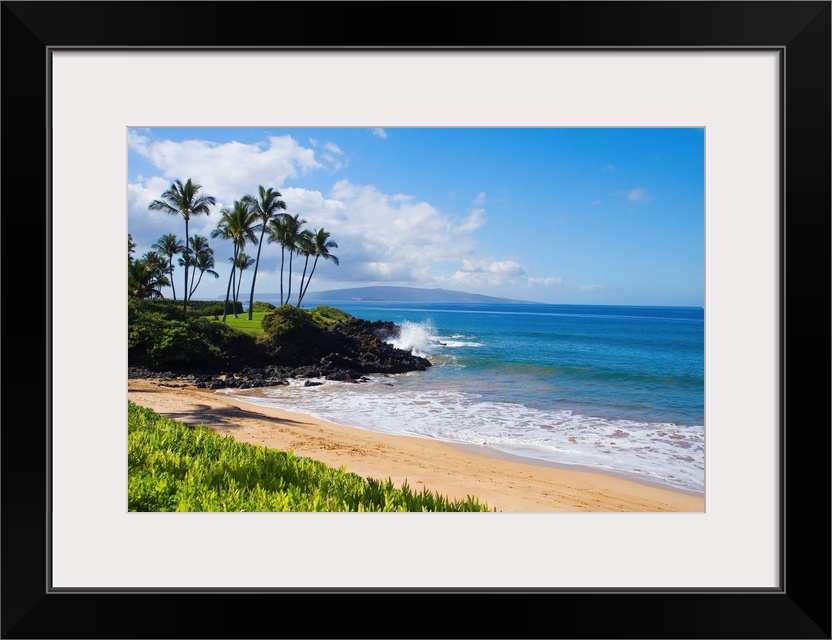 An idyllic photograph of the Hawaiian coast, with gently lapping water under a bright blue sky. This inviting scene is the...