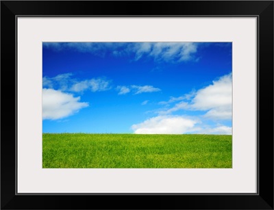 Hawaii, Oahu, Beautiful Landscape Of Green Grass And A Blue Sky