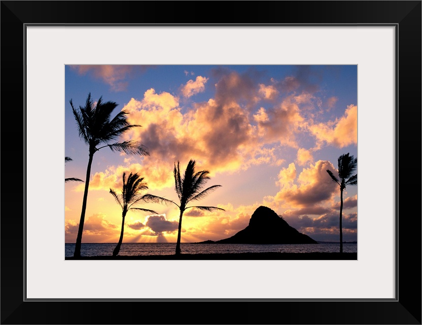 Hawaii, Oahu, Kualoa County Beach Park, Mokoli'i Island Silhouetted At Sunrise