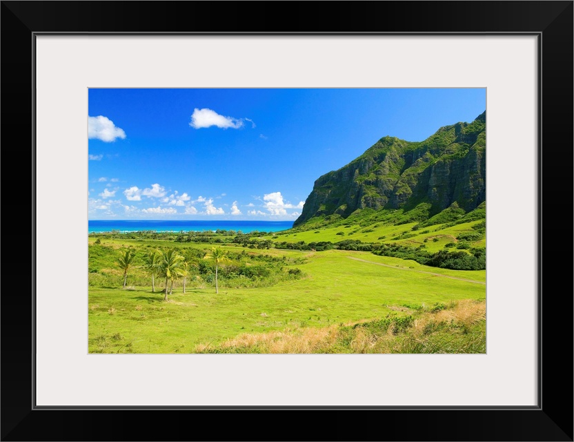 Hawaii, Oahu, Kualoa Ranch, Mountains And Ocean In Distance