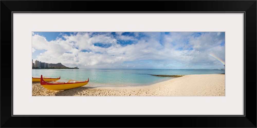 Hawaii, Oahu, Waikiki, Outrigger Canoes On The Beach