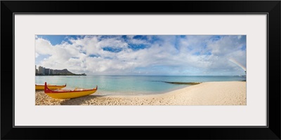 Hawaii, Oahu, Waikiki, Outrigger Canoes On The Beach