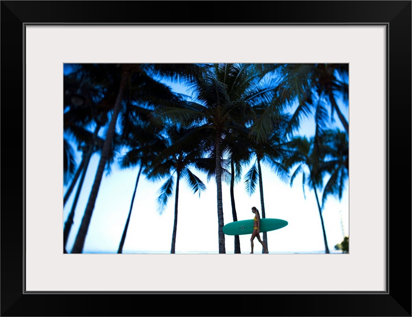 Hawaii, Oahu, Waikiki, Woman Walking With Surfboard