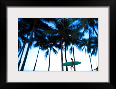 Hawaii, Oahu, Waikiki, Woman Walking With Surfboard