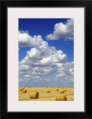 Hay Bales With White Clouds