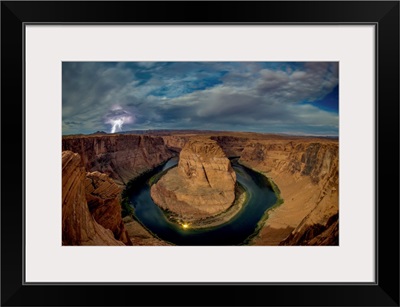 Lightning Strikes Over The Horseshoe Bend Of The Colorado River At Night, Page, Arizona