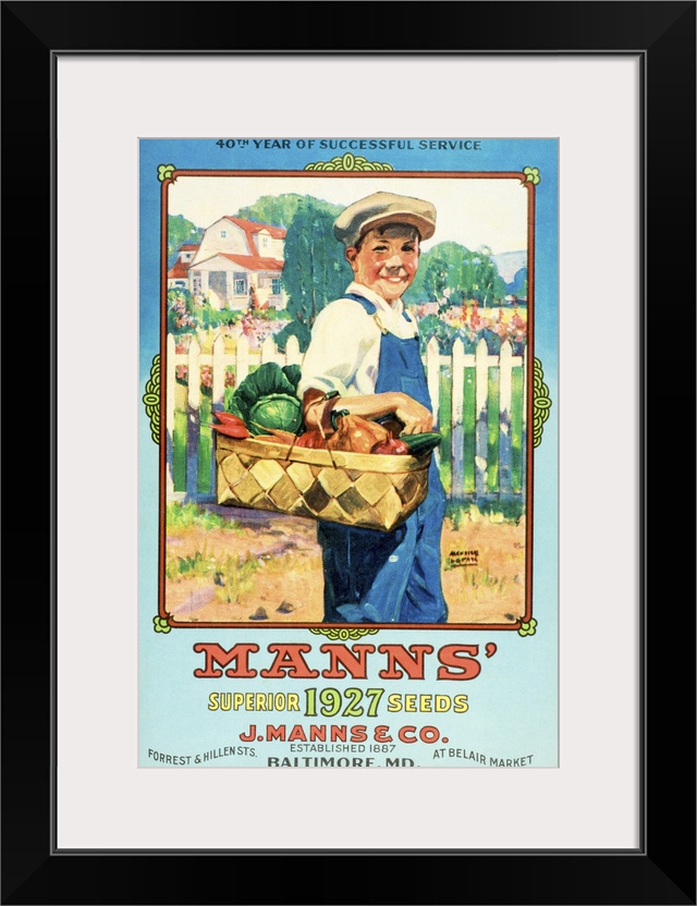 Mann's seed catalog with illustration of boy holding vegetables from the 20th century