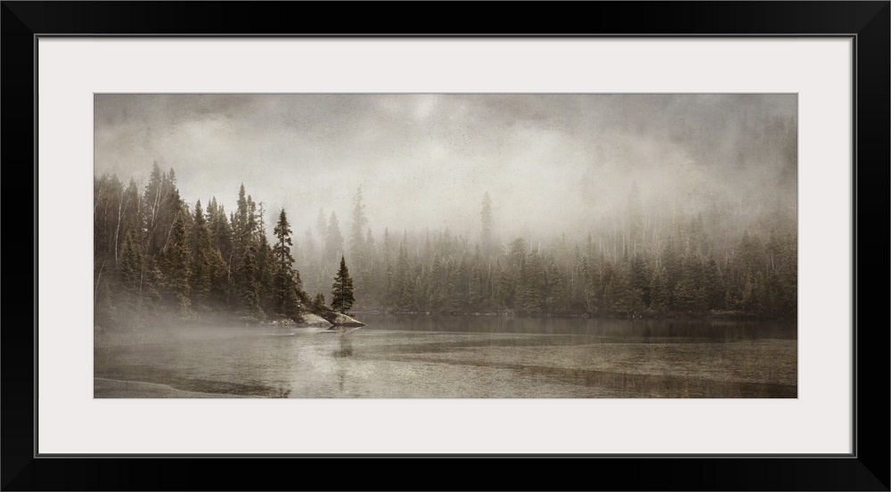 Northern autumn landscape in fog and ice, thunder bay, Ontario, Canada.