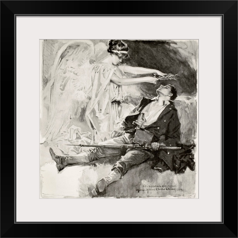 On The Field Of Honour. A Dead Soldier Is Honoured With A Wreath By A Winged Angel. After An Illustration By H. Chandler C...