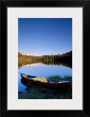 Oregon, Cascade Mountains, Canoe At Scott Lake, Three Sisters Mountain
