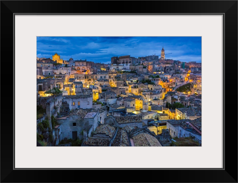 Overview of Matera at Dusk, Basilicata, Italy