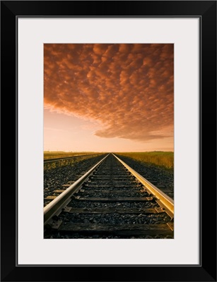 Railway At Sunrise, Near Winnipeg, Manitoba, Canada