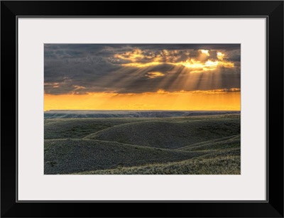 Rays Of Sunset Light Between The Clouds, Saskatchewan, Canada