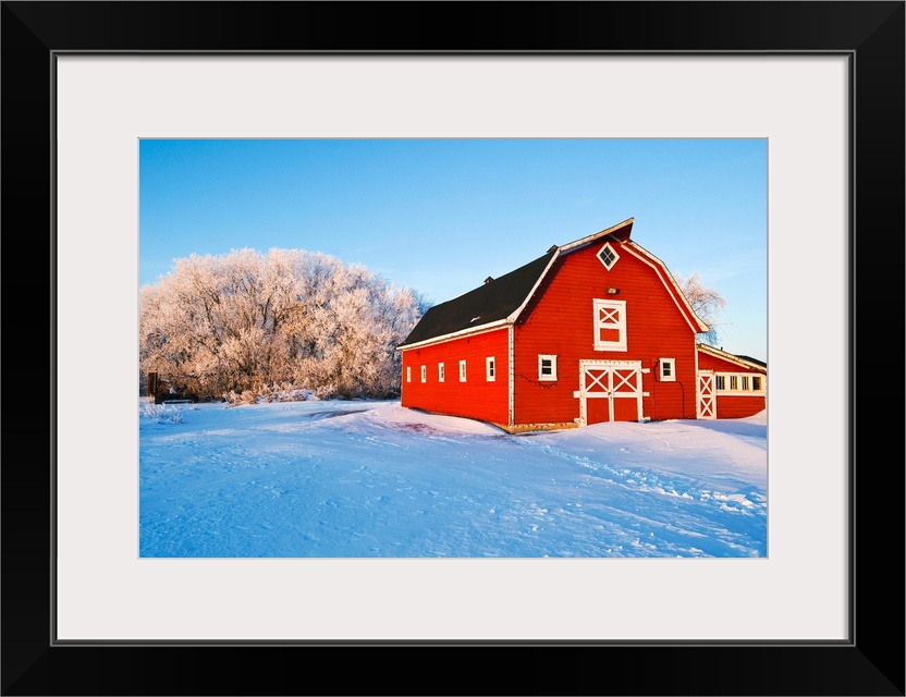 Red Barn , Winter, Near Oakbank, Manitoba, Canada