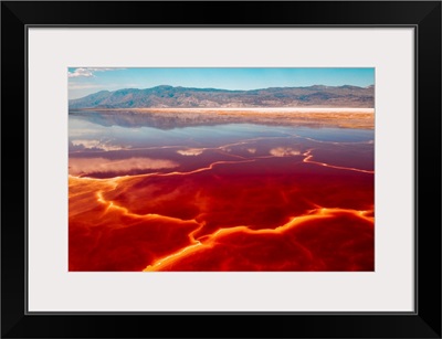 Salt Loving Halobacteria Turns A Shallow Salt Lake Bed Red, Lone Pine, California
