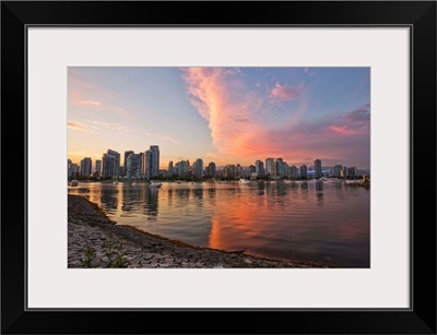 Sunset Over False Creek And City Skyline, Vancouver, British Columbia, Canada