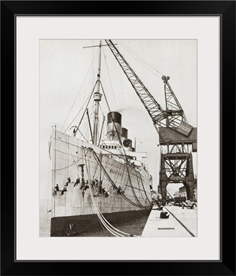 The RMS Mauretania Docked And Beingpainted