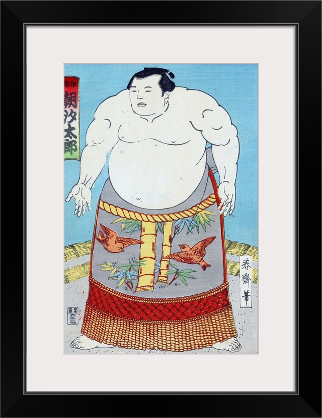 Colour woodcut of a print of The Sumo wrestler Asashio Taro. It shows a fulllength portrait, standing, facing slightly lef...