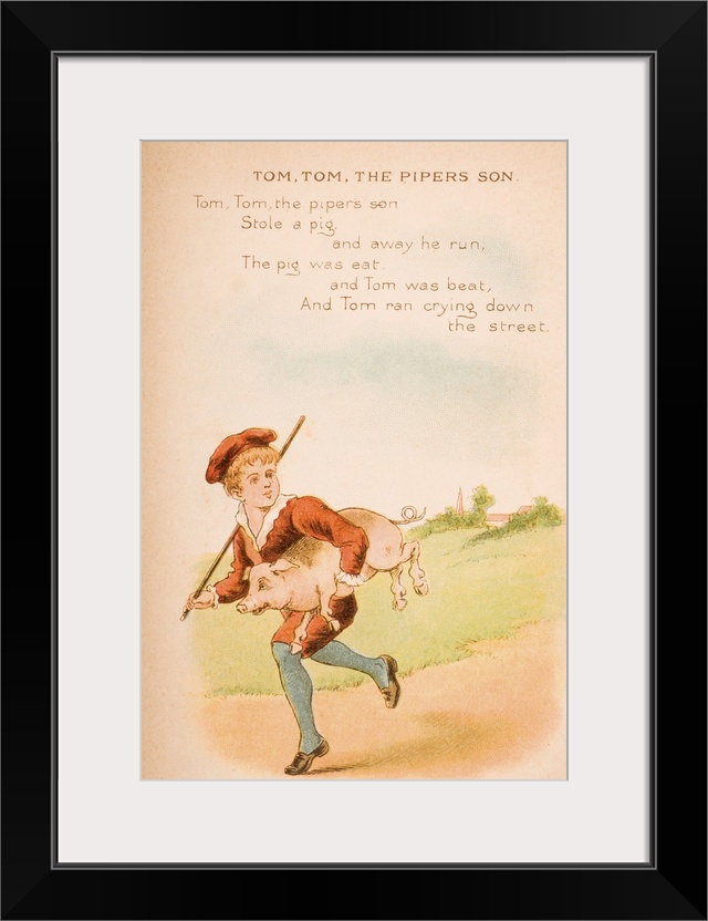 Nursery Rhyme And Illustration Of Tom Tom The Piper's Son From "Old Mother Goose's Rhymes And Tales." Illustrated By Const...
