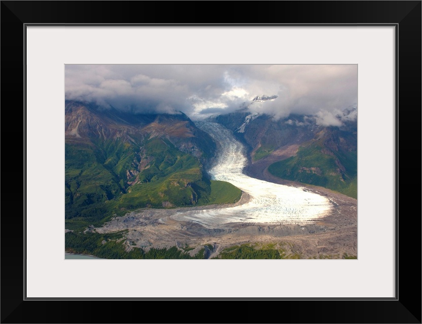 View of Barrier Glacier entering into the east side of Chakachamna Lake, Alaska Range