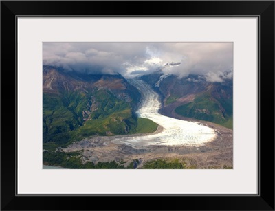 View of Barrier Glacier entering into the east side of Chakachamna Lake, Alaska Range