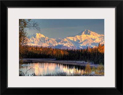 View of southside Mount McKinley and Mount Hunter at sunrise