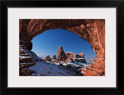 Winter Snow Covers Turret Arch At Arches National Park; Utah