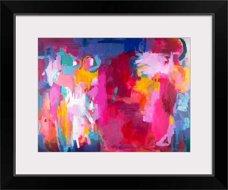 Contemporary artwork in shades of bright pink and red.