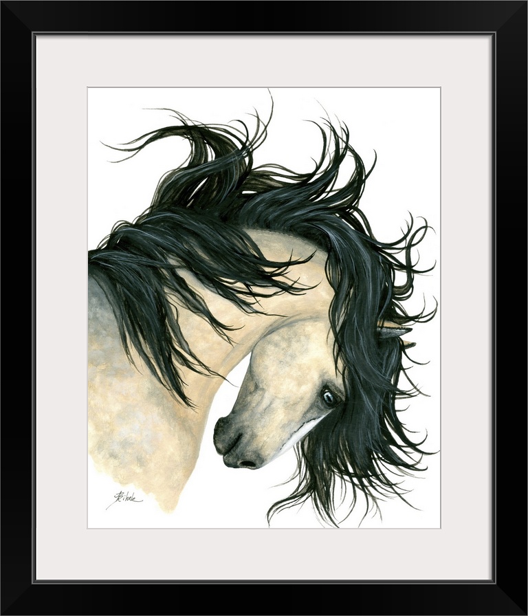 Majestic Series of Native American inspired horse paintings of a dappled buckskin mustang.