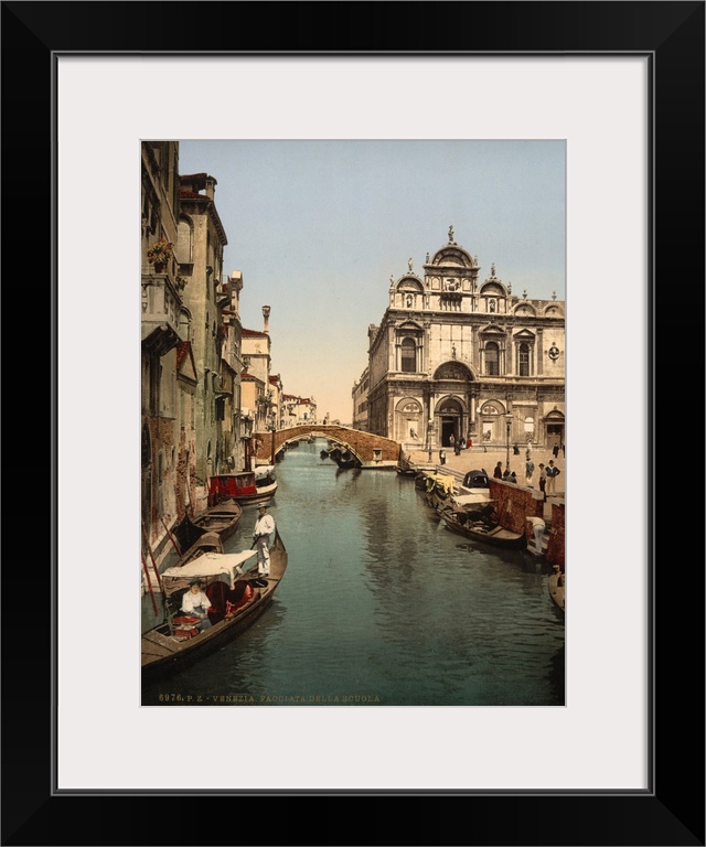 Hand colored photograph of before St. Mark's and public hospital, Venice, Italy.