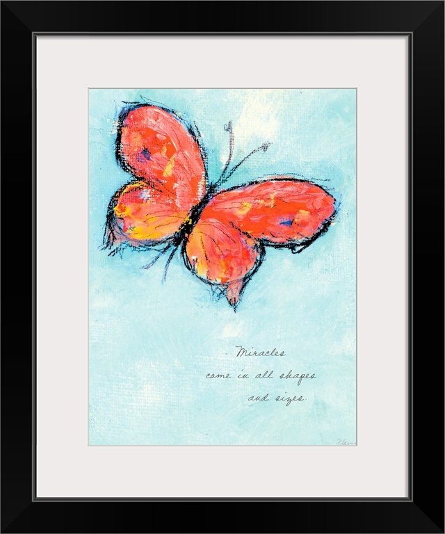 Decorative artwork perfect for a home of a drawn butterfly over a pale blue sky. It contains an inspirational quote just t...