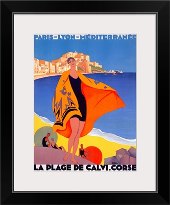 La Plage de Calvi. Corse, Vintage Poster, by Roger Broders