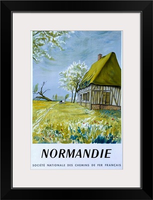 Normandie, House and Flowers, Vintage Poster