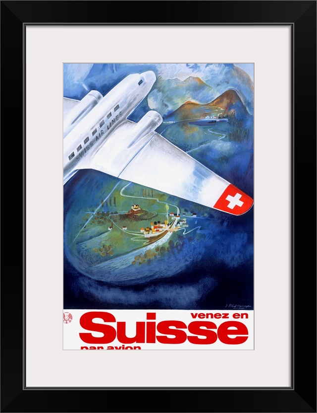 Suisse, Par Avion, Vintage Poster