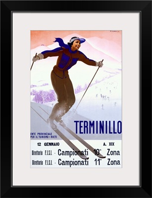 Terminillo, Woman Skiing, Vintage Poster, by Giuseppe Riccobaldi