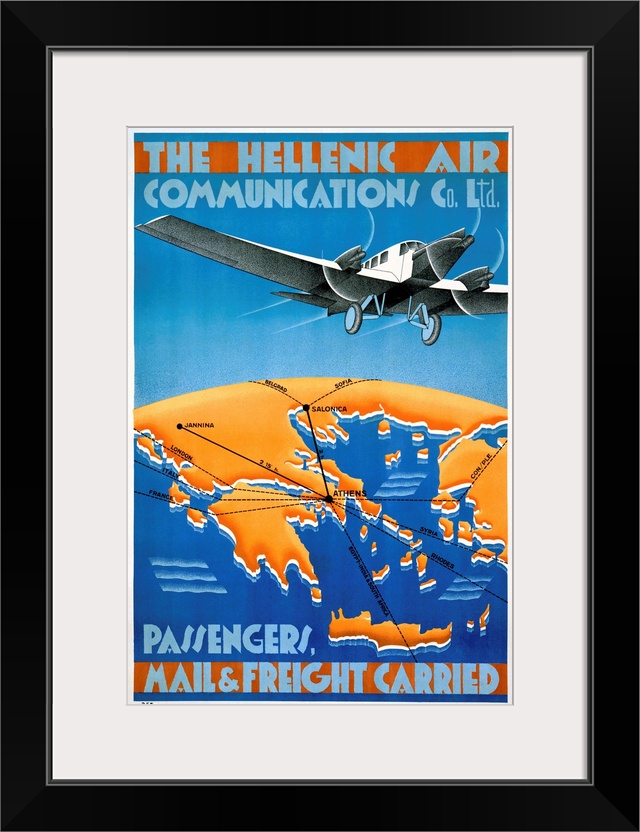 The Hellenic Air, Mail & Freigh Carried, Vintage Poster