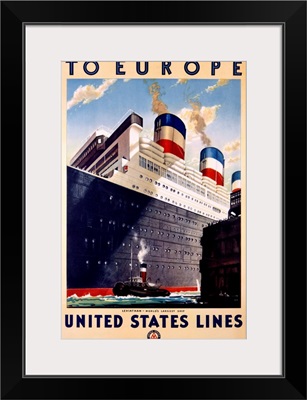 To Europe, United States Lines, Liveiathan, Vintage Poster