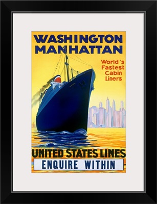 Washington Manhattan, Worlds Fastest Cabin Liners, Vintage Poster