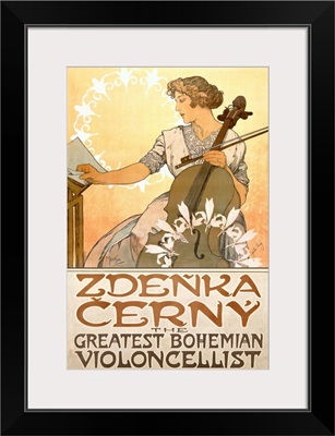 Zdenka Cerny, The Greatest Bohemian Violoncellist, Vintage Poster, by Alphonse Mucha