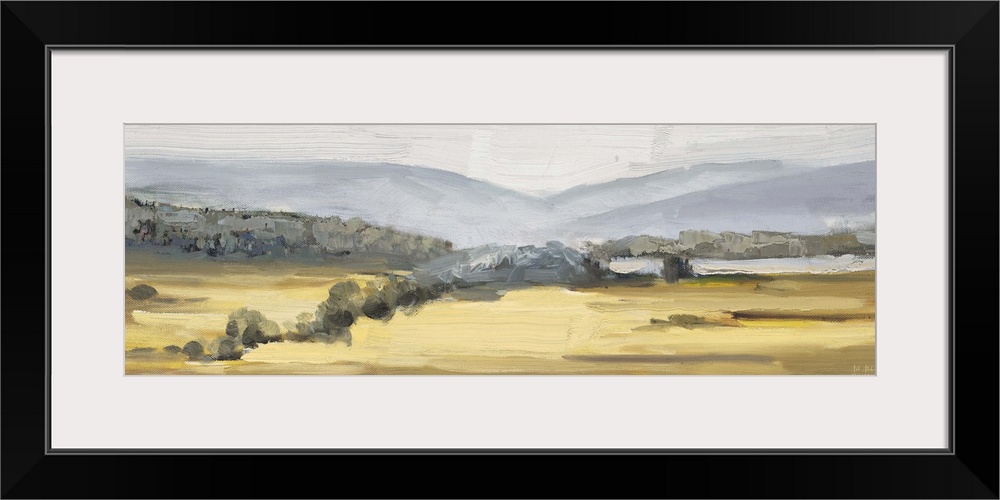 Contemporary artwork of a countryside landscape.