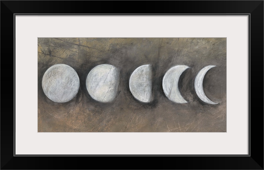 Contemporary artwork of the moon in five phases.