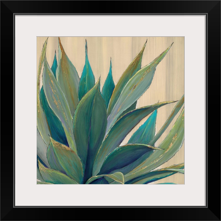 Contemporary home decor artwork of an agave plant against a neutral background.