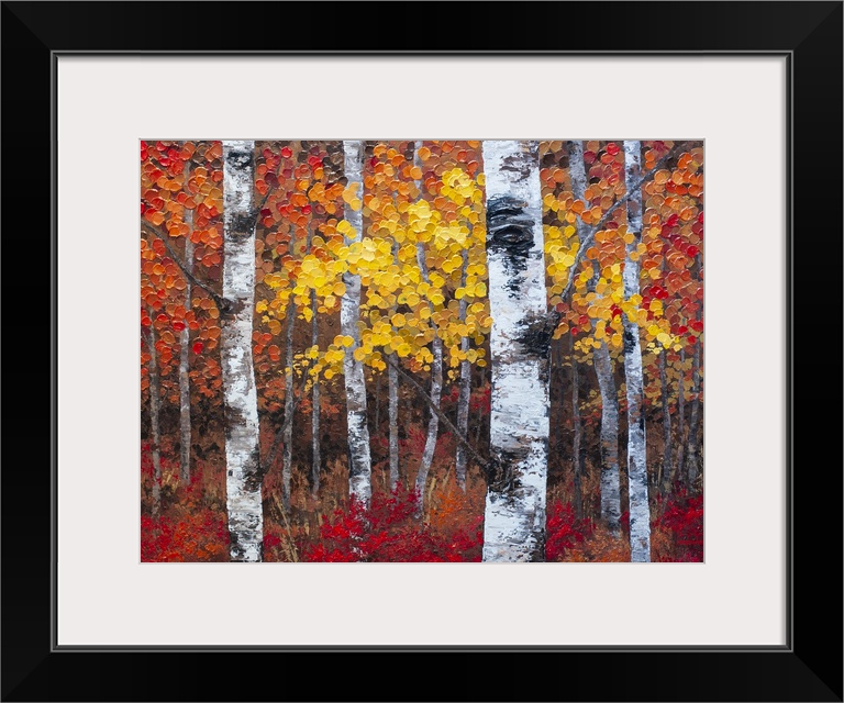 Autumn forest landscape painting of aspen trees and birch trees giclee art print on canvas by contemporary abstract landsc...